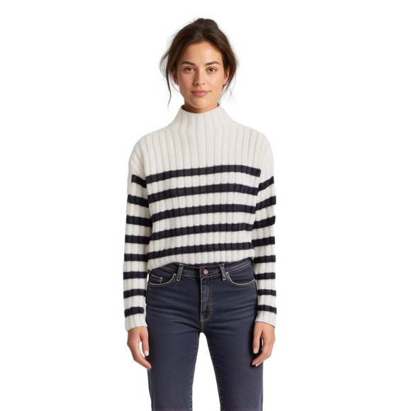 Abercrombie & Fitch Sweaters - NWT Abercrombie & Fitch Medium Ribbed Mockneck Sweater - White with Navy Stripes